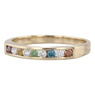 0.22ctw Multicolor Diamond Ring 14k Gold Stackable Wedding Band Size 6.75 For Sale