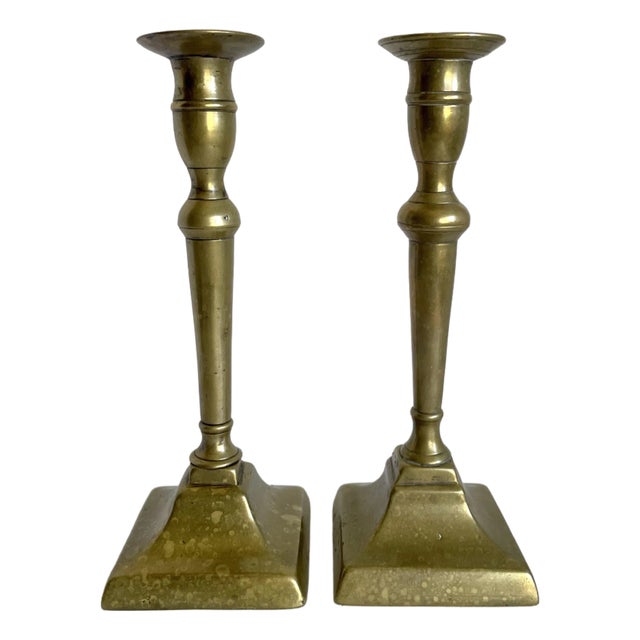 Pair of Antique 18th-19th C. Georgian Brass Candlestick Holders For Sale