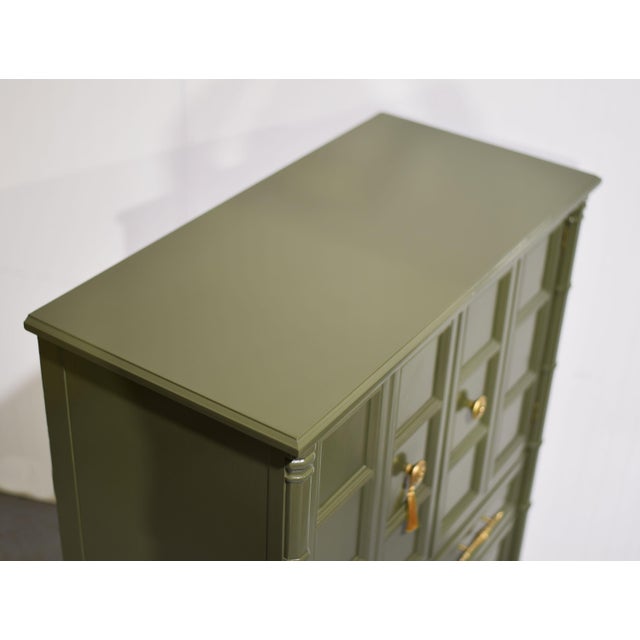 Mid Century Transitional 9 Drawer Highboy by Henredon in Green - Newly Painted For Sale - Image 9 of 15