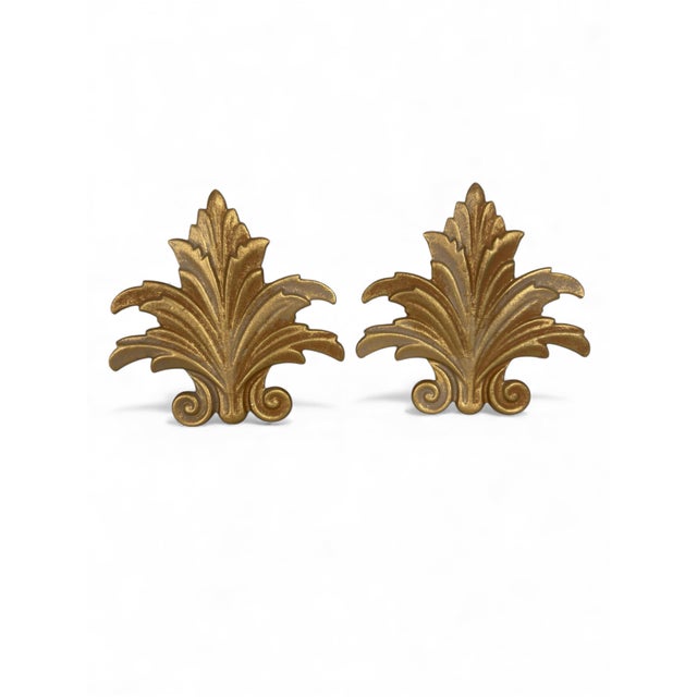 Metal Set of 10 Vintage Hollywood Regency Gilt Acanthus Leaf Drapery Tiebacks - Neoclassical Decorative Hardware Curtain Holdbacks For Sale - Image 7 of 12
