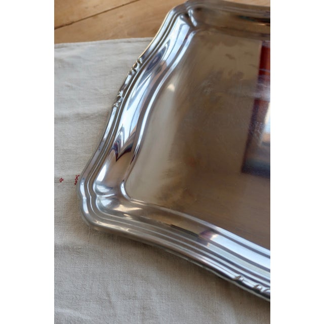 Large Vintage Silver-Plated Metal Serving Tray, 1970s For Sale - Image 3 of 5