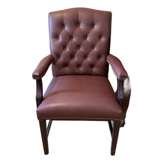 1980s Burgundy Tufted Traditional Armchairs – Nailhead Trim & Wood Frame For Sale