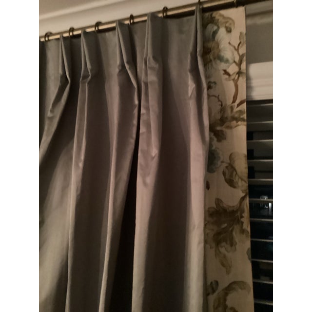 2010s Custom-Made Silvery Chrome Color Drapes With Floral Borders. For Sale - Image 5 of 8