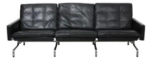 PK-31/3 Three-Seater Sofa in Black Leather by Poul Kjærholm, 2000s