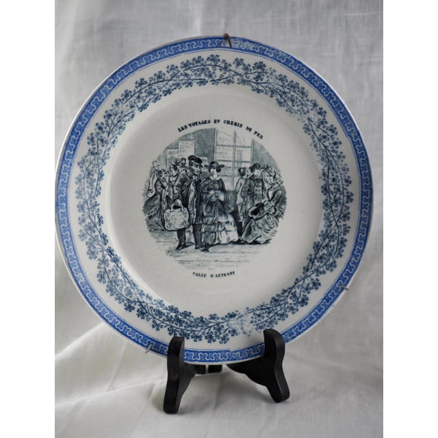 French Late 19th / Early 20th Century French Transferware Plate "The Waiting Room" and "Departure Time" and "Railway Travelling" - Set ofn 2 For Sale - Image 3 of 11