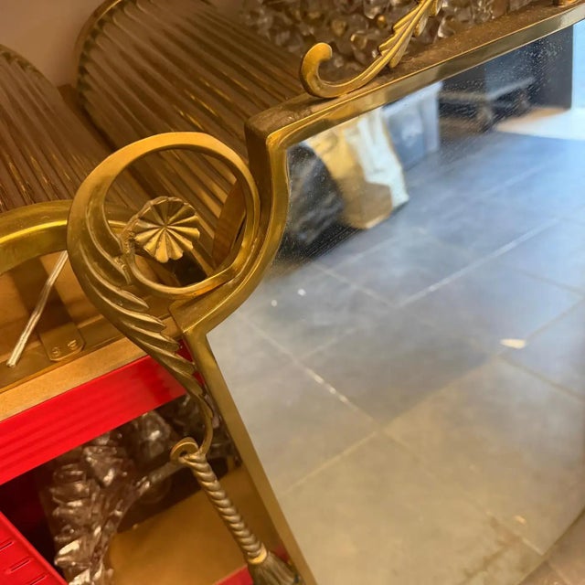 Brass 1950s Gio Ponti Style Mid-Century Modern Brass Shield Wall Mirror For Sale - Image 8 of 14