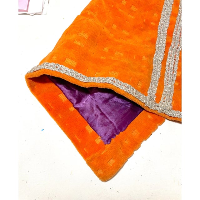 Rare Antique Hand Embroidered Judaica Jewish Orange Torah Mantel Scroll Cover For Sale - Image 4 of 9