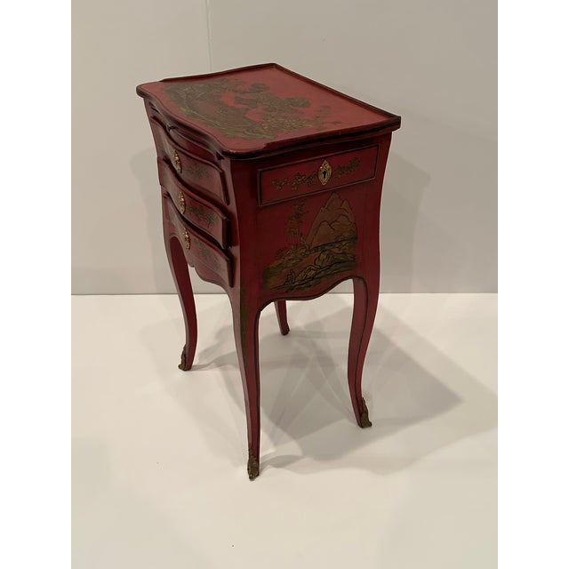 Red & Gold Chinoiserie Antique End Table For Sale - Image 4 of 10