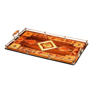Exceptional High Quality Antique Marquetry Inlaid Wood World War I Militaria Presentation Serving Tray Barware Home Decor For Sale