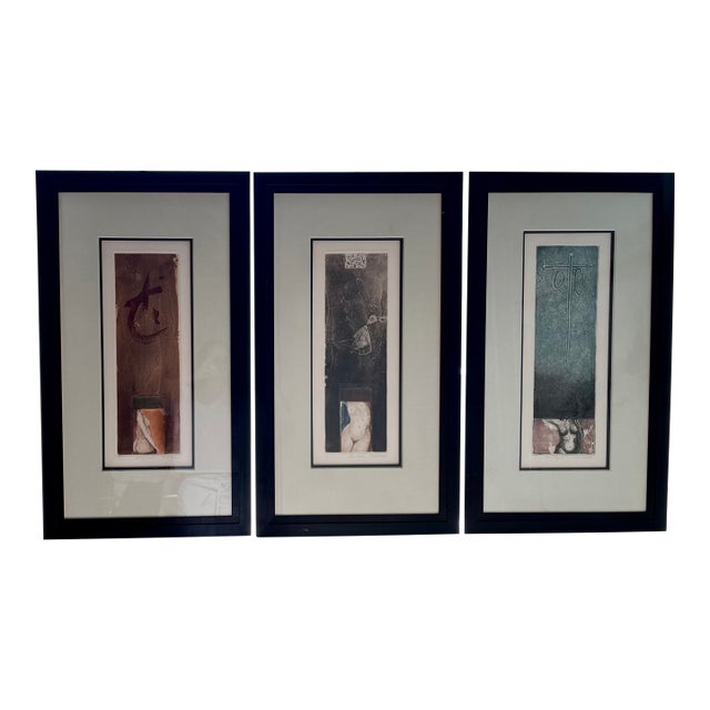 Enrico Embroli, Mixed Media Paintings, Set of 3 For Sale