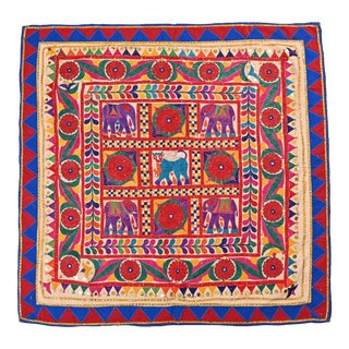1930s Vintage Multicolor Hand Embroidery Indian Tapestry For Sale