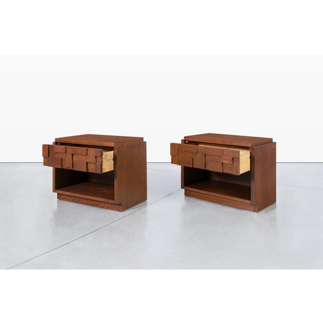 Mid-Century Modern 1950s Pair Vintage Brutalist “Staccato” Nightstands by Lane For Sale - Image 3 of 12