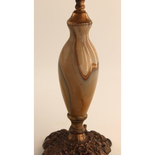 Vintage Art Nouveau Blown Glass Table Lamp W/ Brass Base, Caramel Slag, Houze For Sale - Image 10 of 15