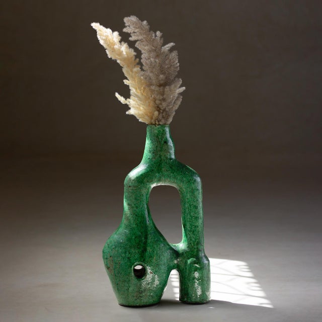 Tamegroute Green Glazed Ceramic Sculptural Vase | One of a Kind For Sale - Image 4 of 7