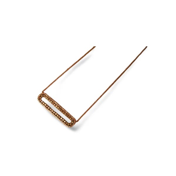Stunning 14K Rose Pink Gold Champagne Diamond Lariat Designer Bar Pendant Necklace . This exquisite necklace combines the...