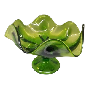Vtg MCM Viking Swung Handkerchief Glass Pedestal Compote Candy Dish Lime Green