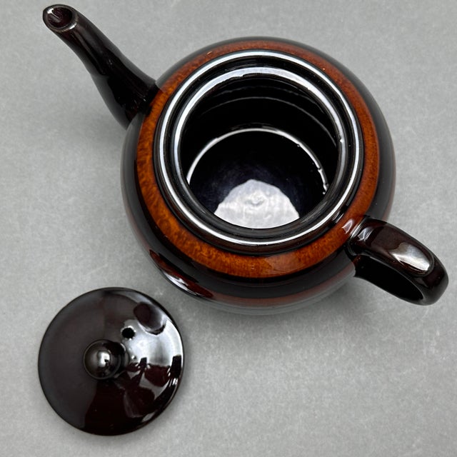 Ceramic Vintage Globe Pottery Brown Striped Teapot Made in England For Sale - Image 7 of 9