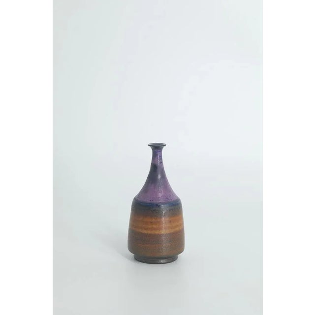 Brown Small Mid-Century Scandinavian Modern Collectible Brown & Purple Stoneware Vases by Gunnar Borg for Gunnars Keramik Höganäs, 1960s, Set of 4 For Sale - Image 8 of 11