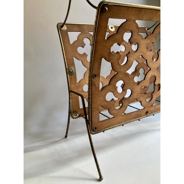 Mid Century Modern Quatrefoil Wood & Metal Magazine Rack For Sale In New York - Image 6 of 13