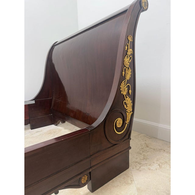 French Empire Daybed Twin Size with Original Stained Wood Finish and Bronze Ormolu. Beautiful Ormolu details on all sides...