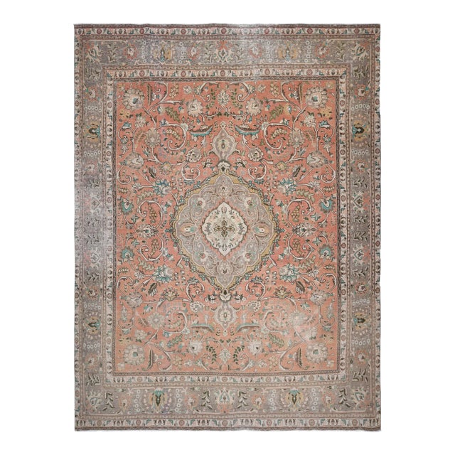 1970s Vintage Persian Handmade Wool Cotton Orange Area Rug For Sale