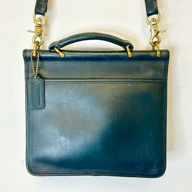 1993 Vintage Boho Chic Coach Willis Navy Leather Satchel Crossbody Handbag For Sale - Image 10 of 11
