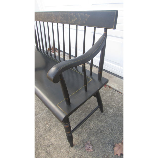 1980s Hitchcock Black Farmhouse Bench Signed Designer For Sale - Image 10 of 11