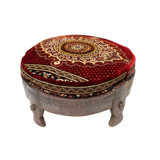 Antique Indian Hand Carved Chakki Rice Mill Stool or Ottoman, 1950s For Sale - Image 17 of 17