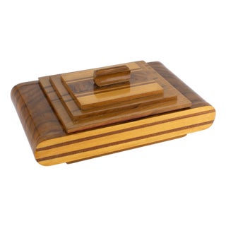 Art Deco Wood Marquetry Geometric Skyscraper Box, circa 1930 For Sale