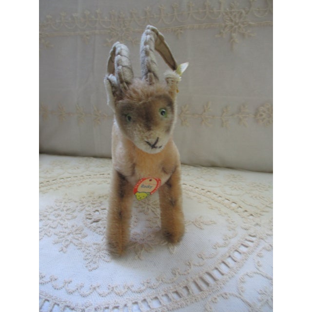 Brown Vintage 1960's Steiff Rocky Goat, Tags & Button, Short Mohair For Sale - Image 8 of 10