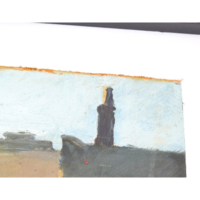 Wood Cityscape Painting Acrylic on Board Black & White Framed Mid-Century Modern 70s For Sale - Image 7 of 13