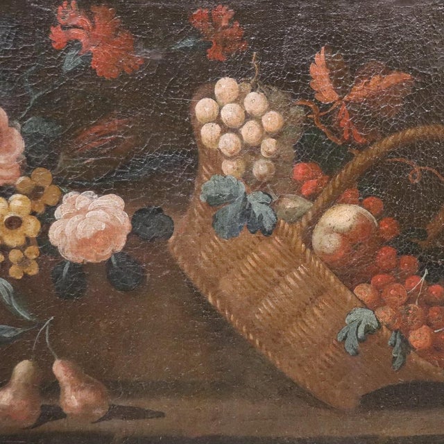 Still Life with Flowers and Fruits, 1700s, Oil on Canvas For Sale - Image 5 of 12