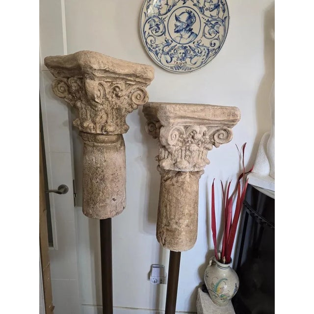Vintage Terracotta Columns with Iron Bases, 1950s, Set of 2 For Sale - Image 9 of 11