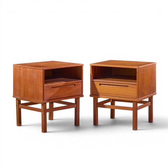 Nils Jonsson for Tørring Møbelfabrik Mid Century Danish Teak Nightstands - Pair Each nightstand measures: 19.5 wide x...