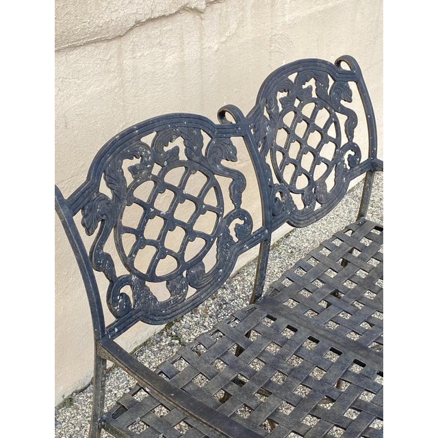 Italian Tuscan Mediterranean Style Cast Aluminum Garden Patio Settee Loveseat Bench For Sale - Image 3 of 9