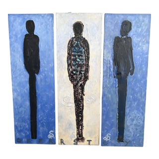 Abstract 3 Panel Figurative Paintings by Artist Christopher Shoemaker, Signed, 36” X 38” For Sale