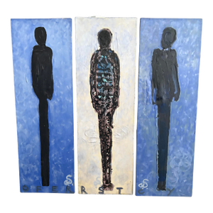 Abstract 3 Panel Figurative Paintings by Artist Christopher Shoemaker, Signed, 36” X 38”
