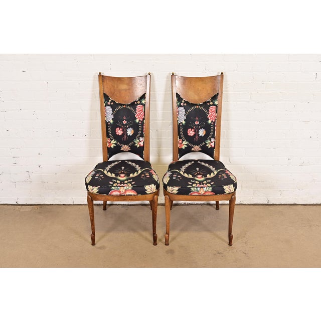A gorgeous pair of mid-century modern Hollywood Regency side chairs or dining chairs By William Doezema for Mastercraft...