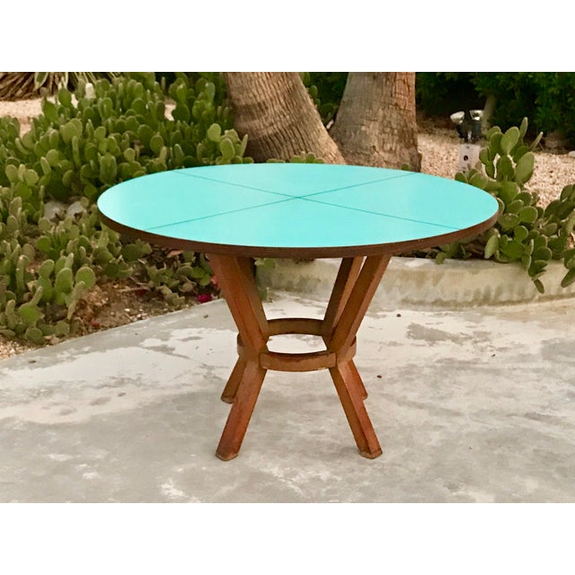 1950s Mid-Century Modern Blue Laminate Table With Aluminum ...