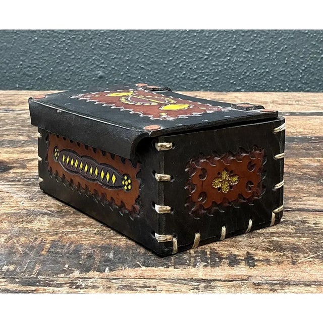 Vintage Handcrafted Leather Trinket Box For Sale - Image 11 of 12