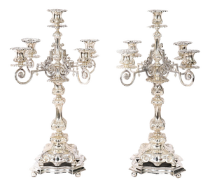 Antique Swedish Silver-Plated 5-Light Candelabras by A.G. Dufva, 19th Century, Set of 2