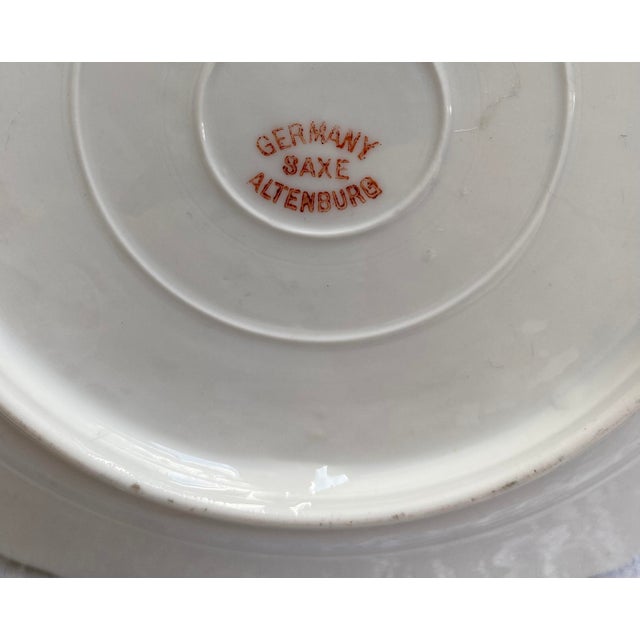 Ceramic Antique Flow Blue Hand Painted Flowers Art Nouveau Germany Saxe Altenberg Cabinet Plate For Sale - Image 7 of 7