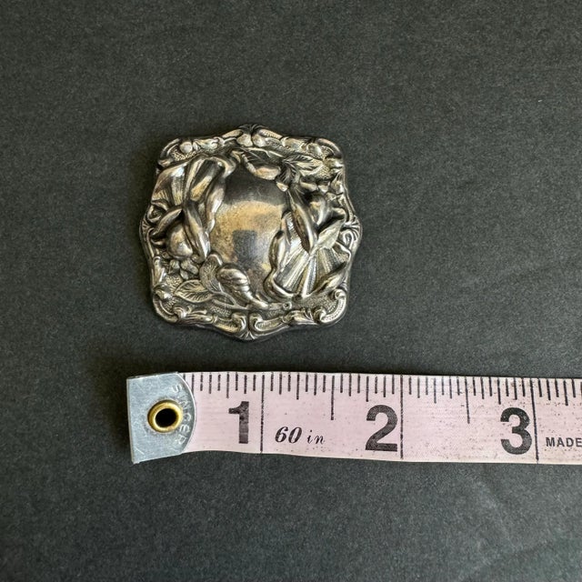 Art Nouveau Sterling Silver Brooch Ornate Square Pin Vintage Antique Estate Jewelry For Sale - Image 10 of 11
