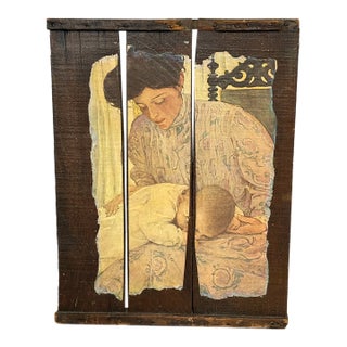 Vintage Mother and Child Wood Slat Wall Art - After Jessie Willcox Smith For Sale