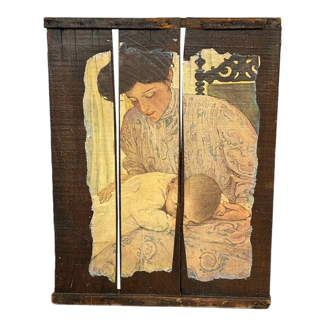 Vintage Mother and Child Wood Slat Wall Art - After Jessie Willcox Smith For Sale