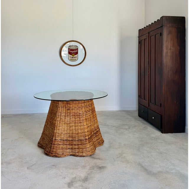 Tan Tromp l'Œil "Ghost" Rattan Table + Round Glass Dining or Surrealist Game Table For Sale - Image 8 of 18