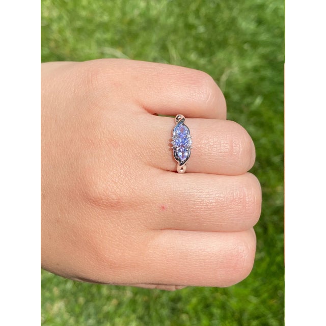 The Ninebark: Ladies Simple White Gold Cocktail Ring set with 0.60 CTW Tanzanite and Diamonds For Sale - Image 9 of 9