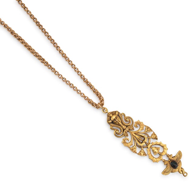 Victorian Antique 19k Yellow Gold Egyptian Pendant Chain Necklace For Sale - Image 4 of 9