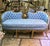 French Grand French Louis XV 3-Seater Sofa in Celeste Blue Damask With Hand-Carved Gold Leaf Frame & Tufted Back For Sale - Image 3 of 3