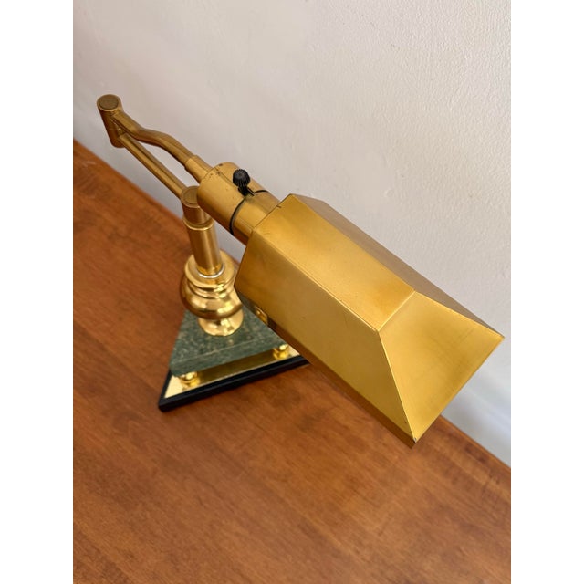 Contemporary 1980s Art Deco Revival Marble and Brass Bankers Lamp For Sale - Image 3 of 11